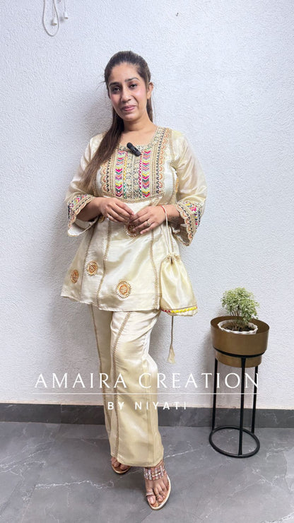 Cream Indo western Plazo Set