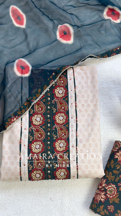 Premium Cotton Fabric Unstitch Suit With Schiffon Dupatta