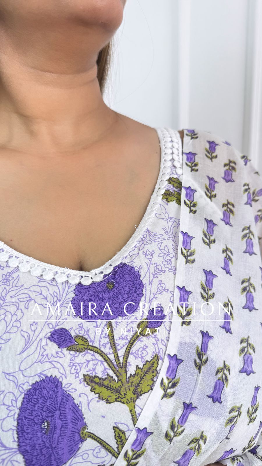Purple Strap Pattern Designer Pant Set (Sleeves Available)