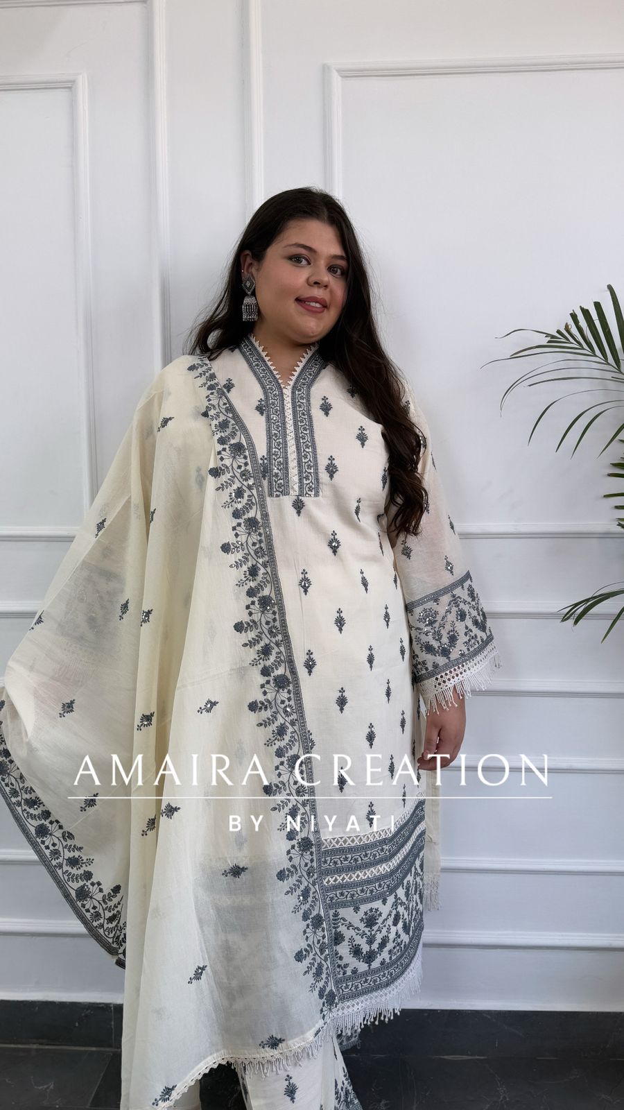 Ivory Thread Embroidery Pakistani Cotton Suit