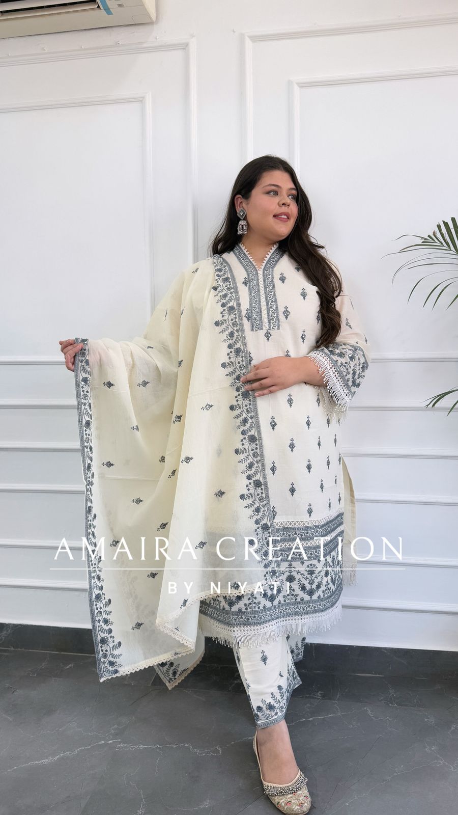 Ivory Thread Embroidery Pakistani Cotton Suit