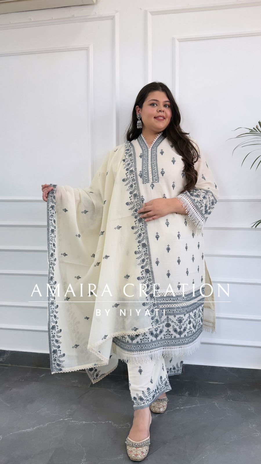 Ivory Thread Embroidery Pakistani Cotton Suit