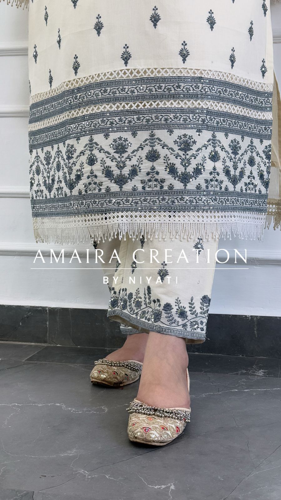 Ivory Thread Embroidery Pakistani Cotton Suit