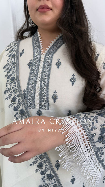 Ivory Thread Embroidery Pakistani Cotton Suit