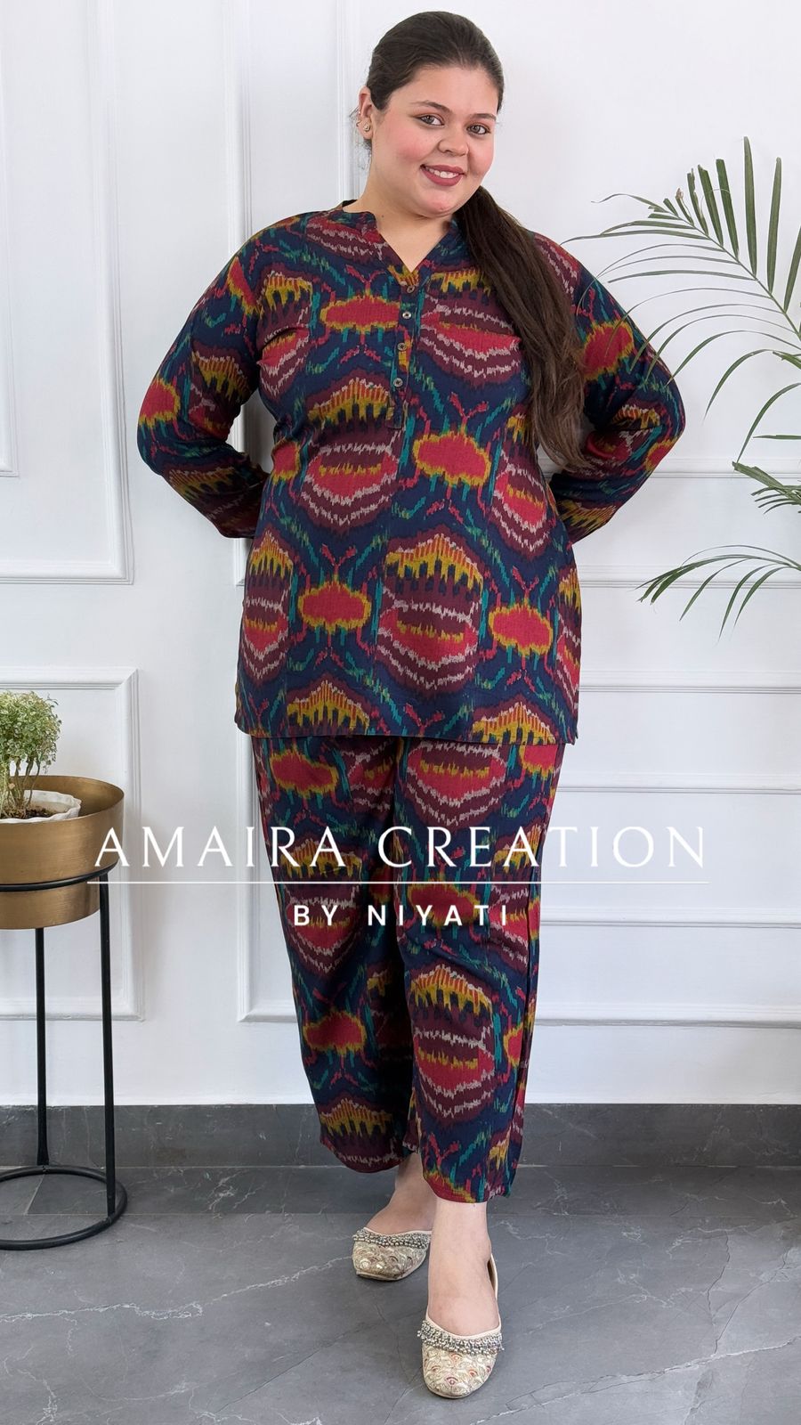 Blue Color Ikkat Print Cord Set