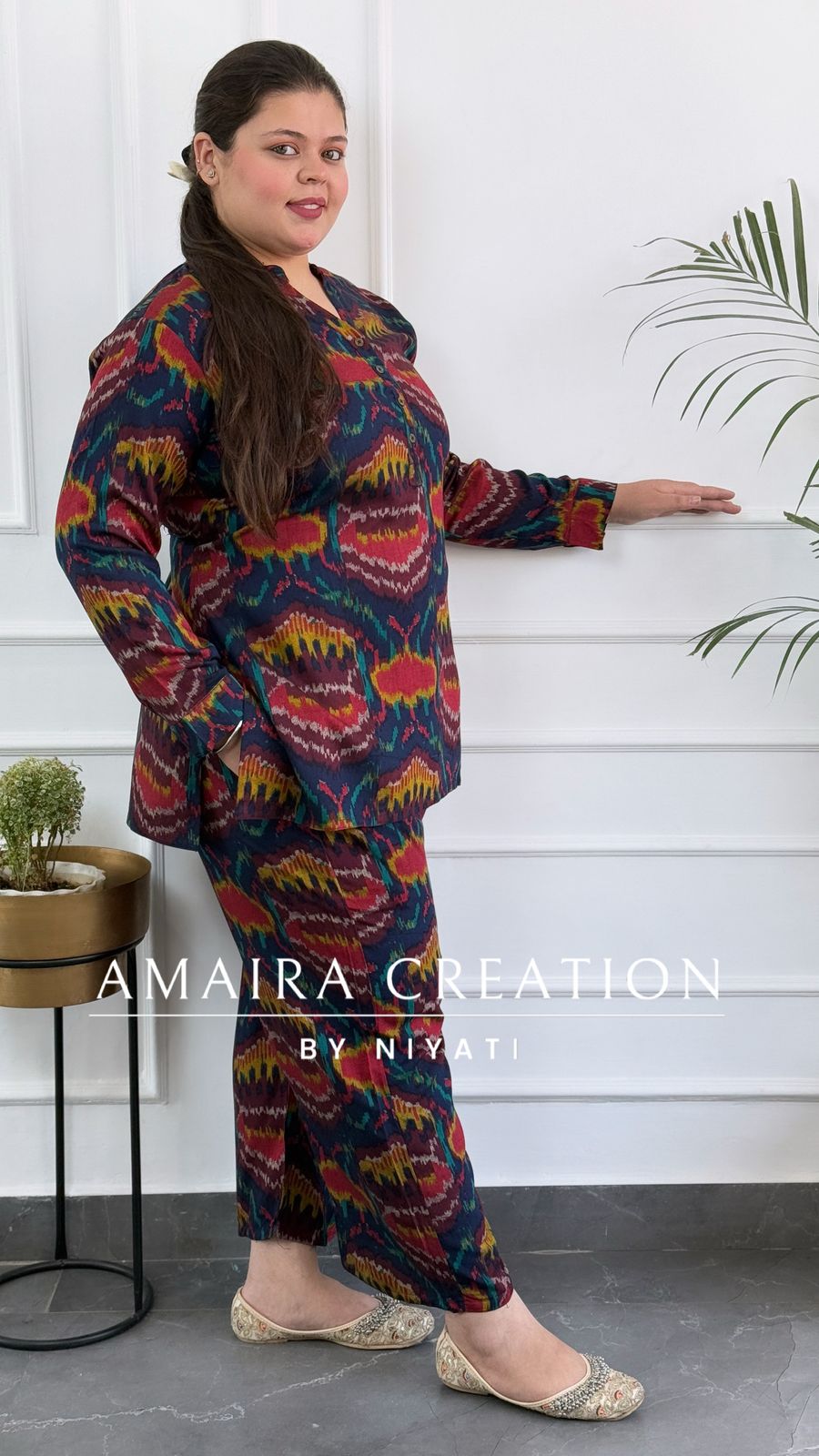Blue Color Ikkat Print Cord Set