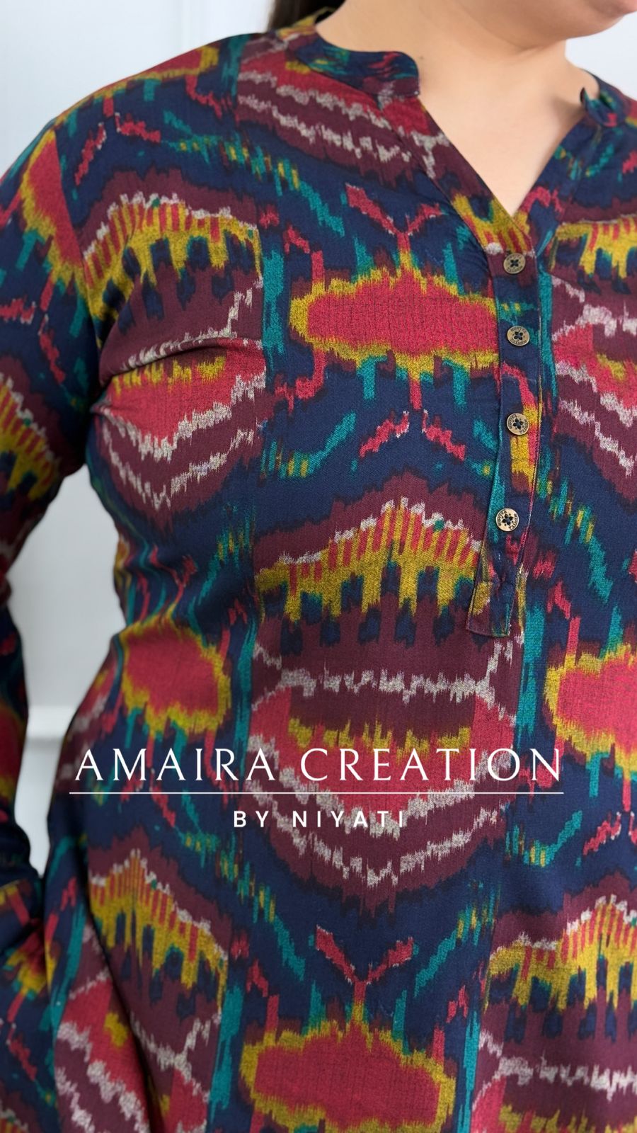 Blue Color Ikkat Print Cord Set