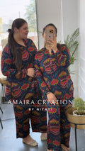 Blue Color Ikkat Print Cord Set