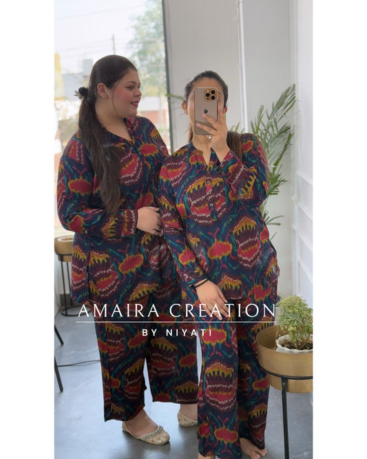 Blue Color Ikkat Print Cord Set