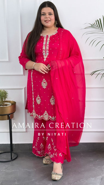 Chinnon Fabric Magenta Color Party Wear Plazo Set