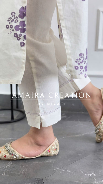 White & Lavender Cotton Pant Set