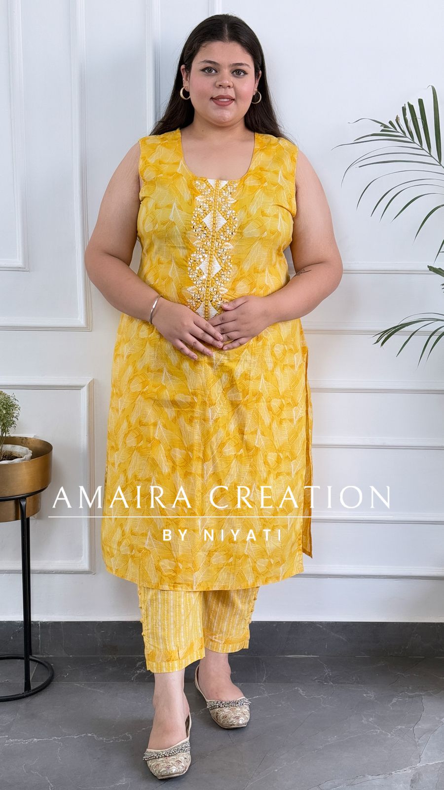 Yellow Premium Cotton Pant Set(Sleeves Available)