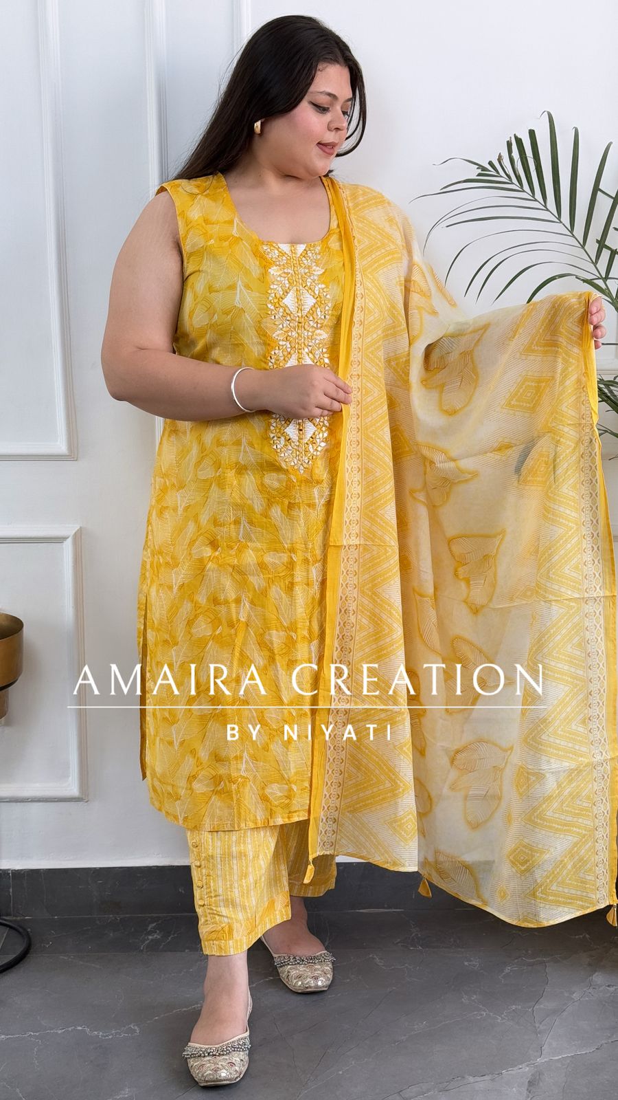 Yellow Premium Cotton Pant Set(Sleeves Available)