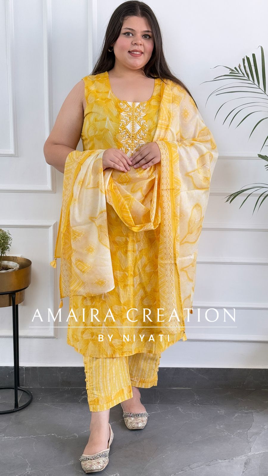 Yellow Premium Cotton Pant Set(Sleeves Available)