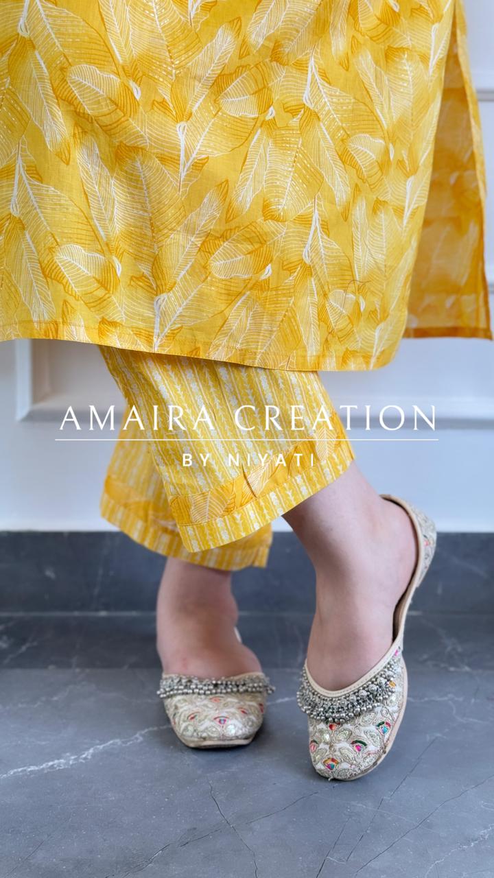 Yellow Premium Cotton Pant Set(Sleeves Available)