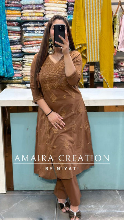 Lakhnavi Chikankari Angrakha Kurta Pant Set(A-Line)