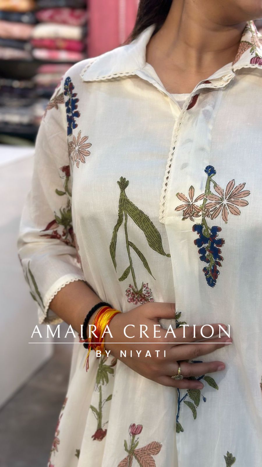 Cream Mul Cotton A Line Indo Western Set