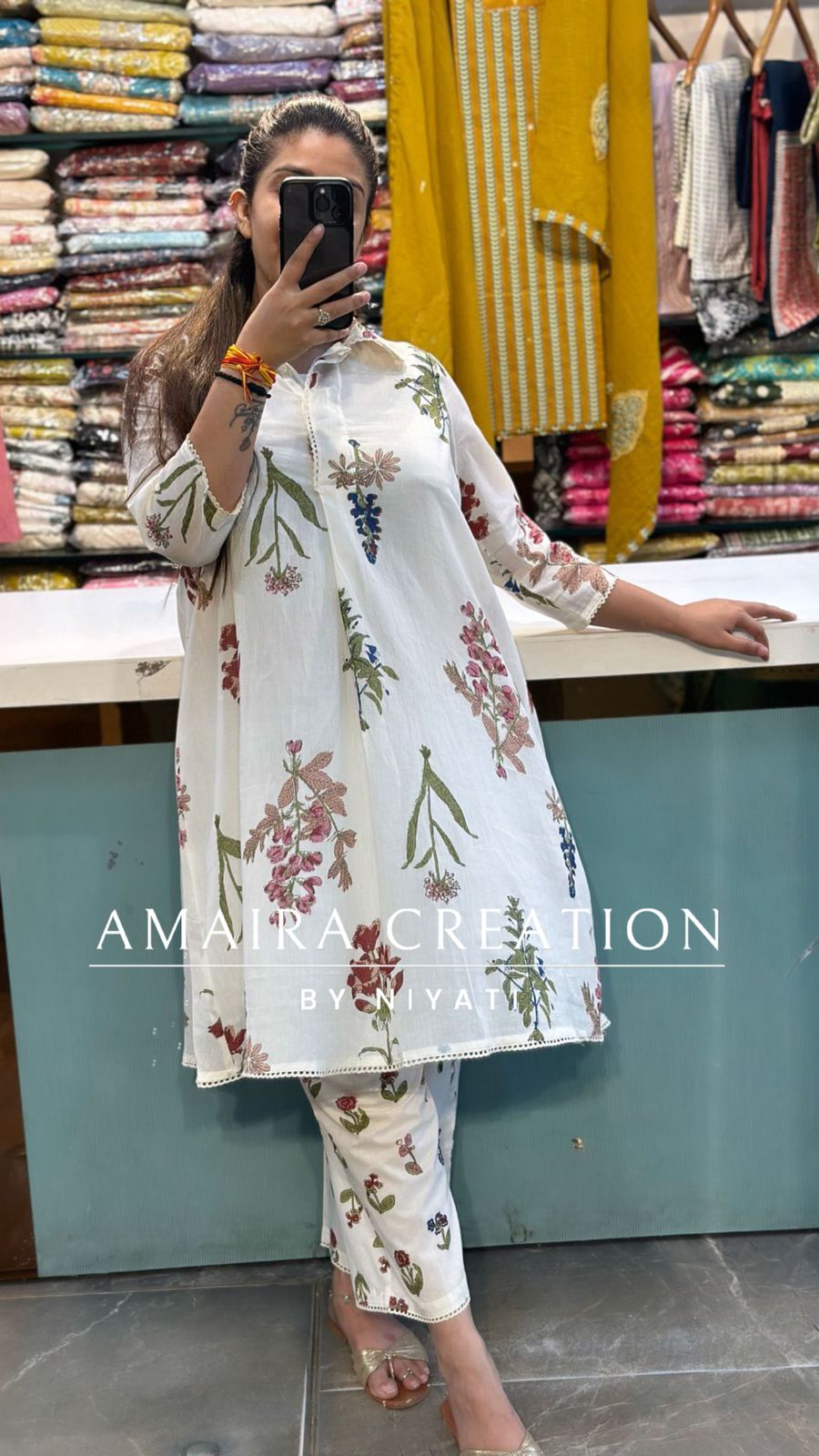 Cream Mul Cotton A Line Indo Western Set