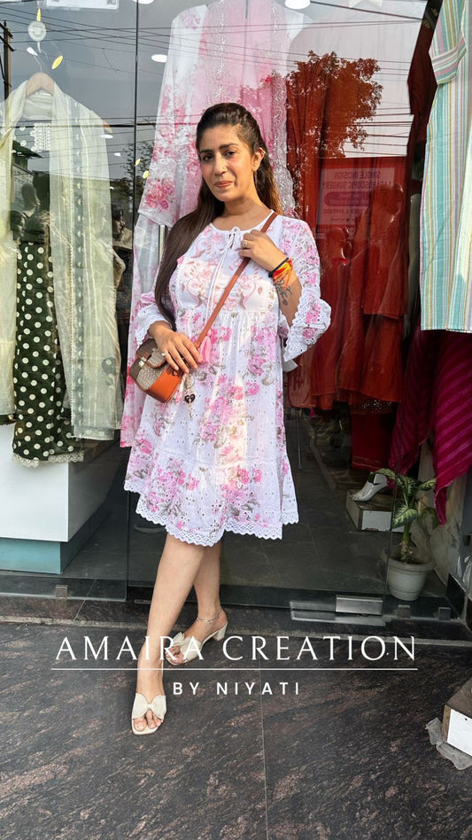 White & Pink Cotton Dress