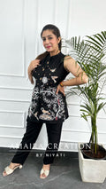 Black Color Reyon Fabric Thread Embroidered Cord Set (17 Inches Sleeves Available)
