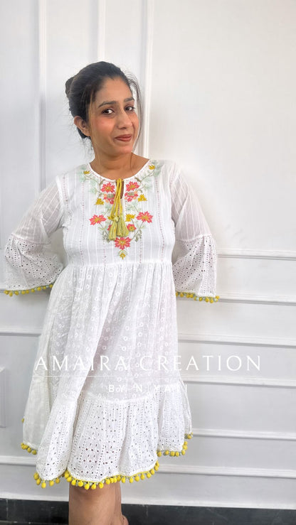Schiffli Cotton White Dress
