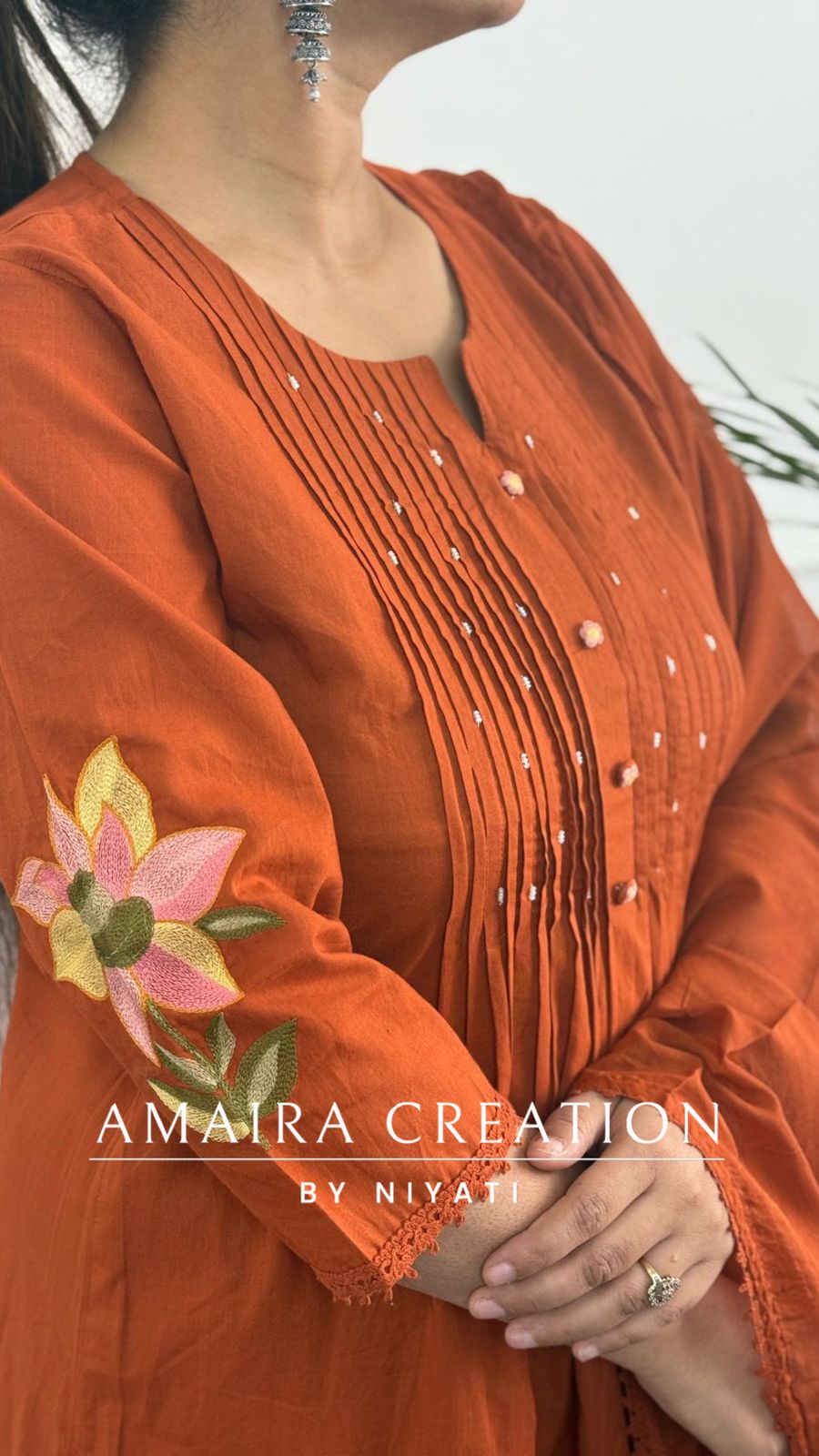 Rust A line Floral EmbroIderd Pant Set