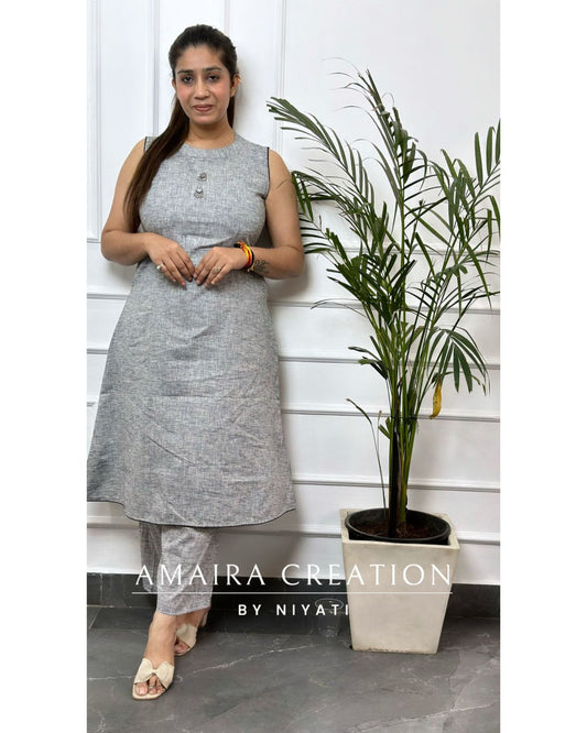 Grey Linen cotton A-Line Set(17inches sleeves available)