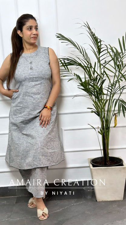 Grey Linen cotton A-Line Set(17inches sleeves available)