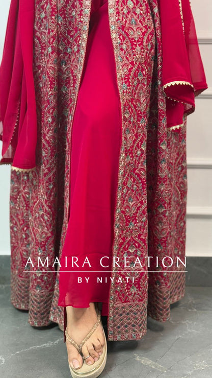 Thread Embroidered Georgette Fabric Centre Slit Anarakali Set
