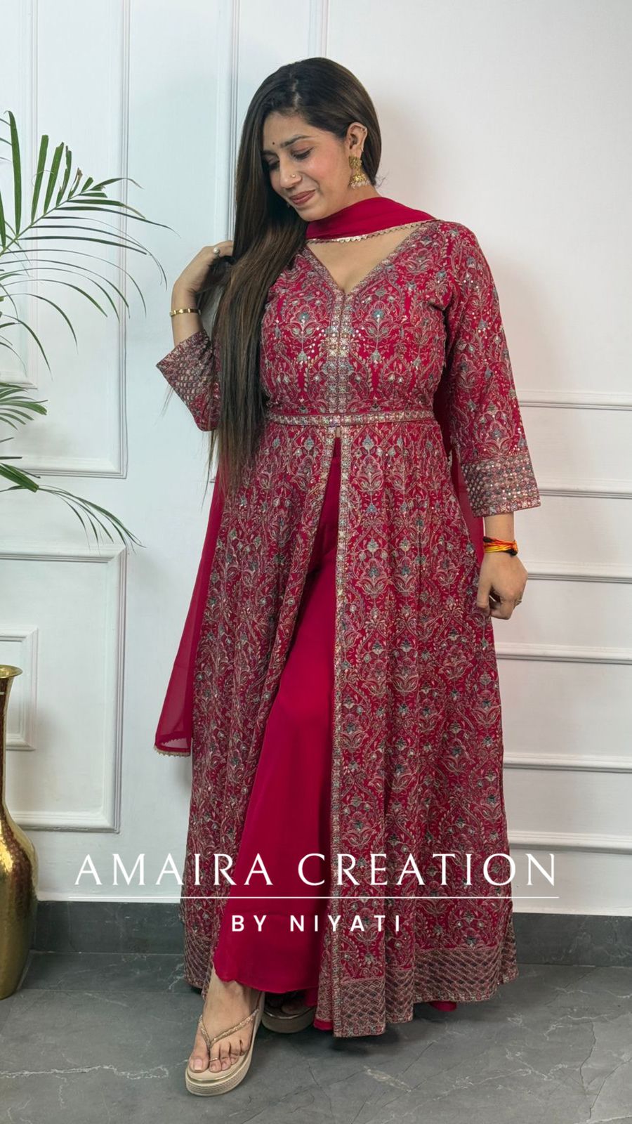 Thread Embroidered Georgette Fabric Centre Slit Anarakali Set