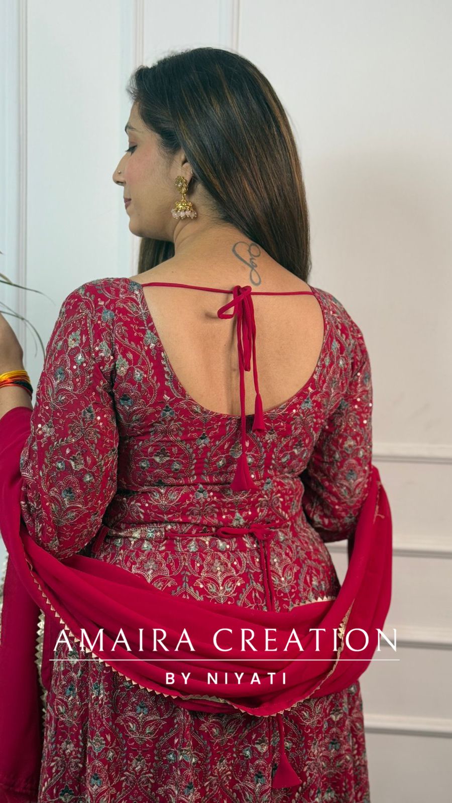 Thread Embroidered Georgette Fabric Centre Slit Anarakali Set