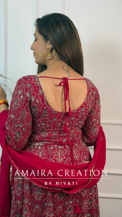 Thread Embroidered Georgette Fabric Centre Slit Anarakali Set