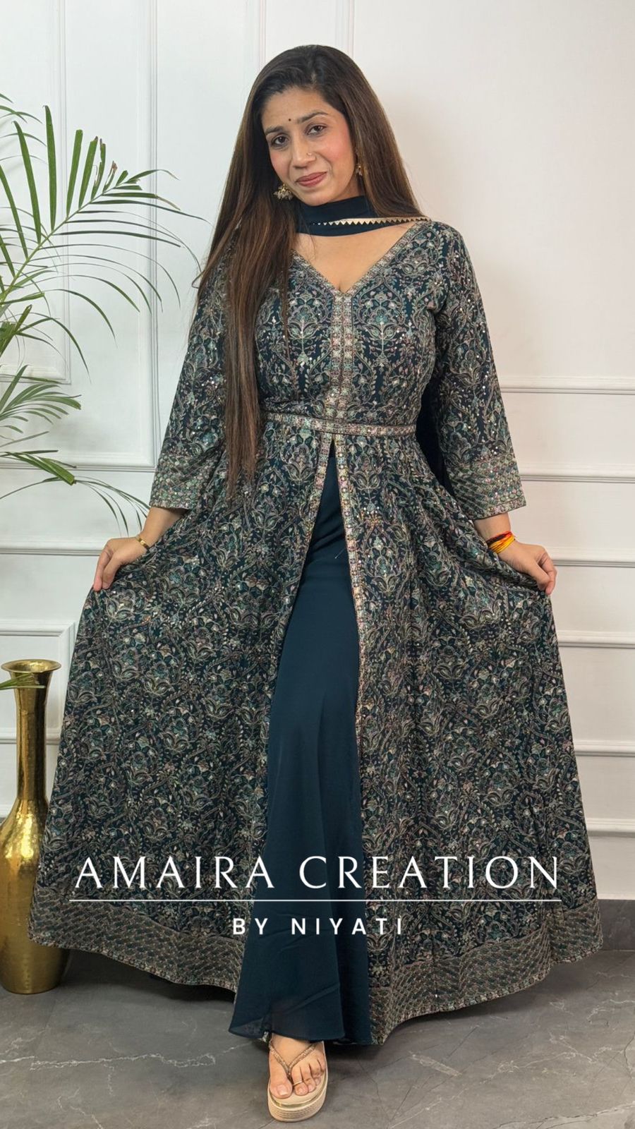 Thread Embroidered Georgette Fabric Centre Slit Anarakali Set