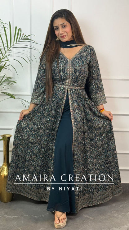 Thread Embroidered Georgette Fabric Centre Slit Anarakali Set