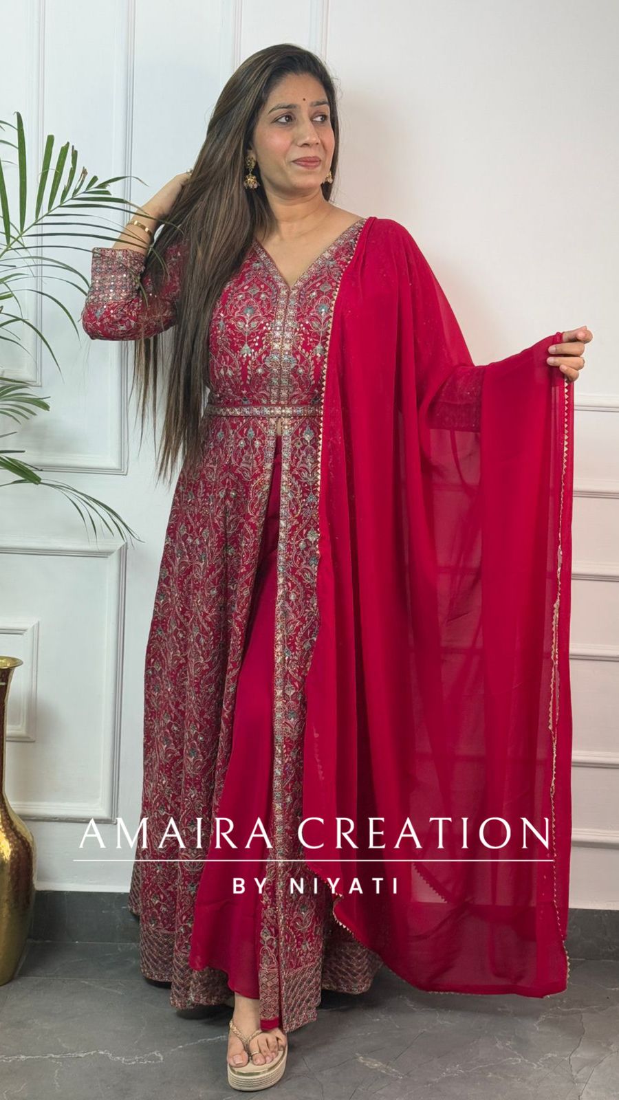 Thread Embroidered Georgette Fabric Centre Slit Anarakali Set