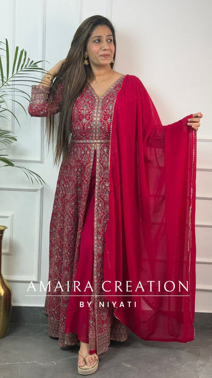Thread Embroidered Georgette Fabric Centre Slit Anarakali Set