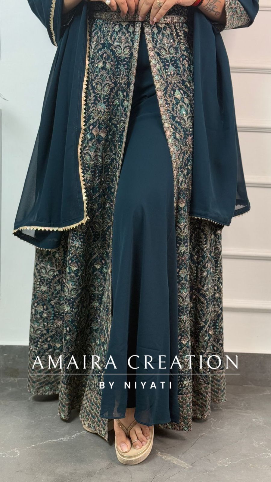 Thread Embroidered Georgette Fabric Centre Slit Anarakali Set