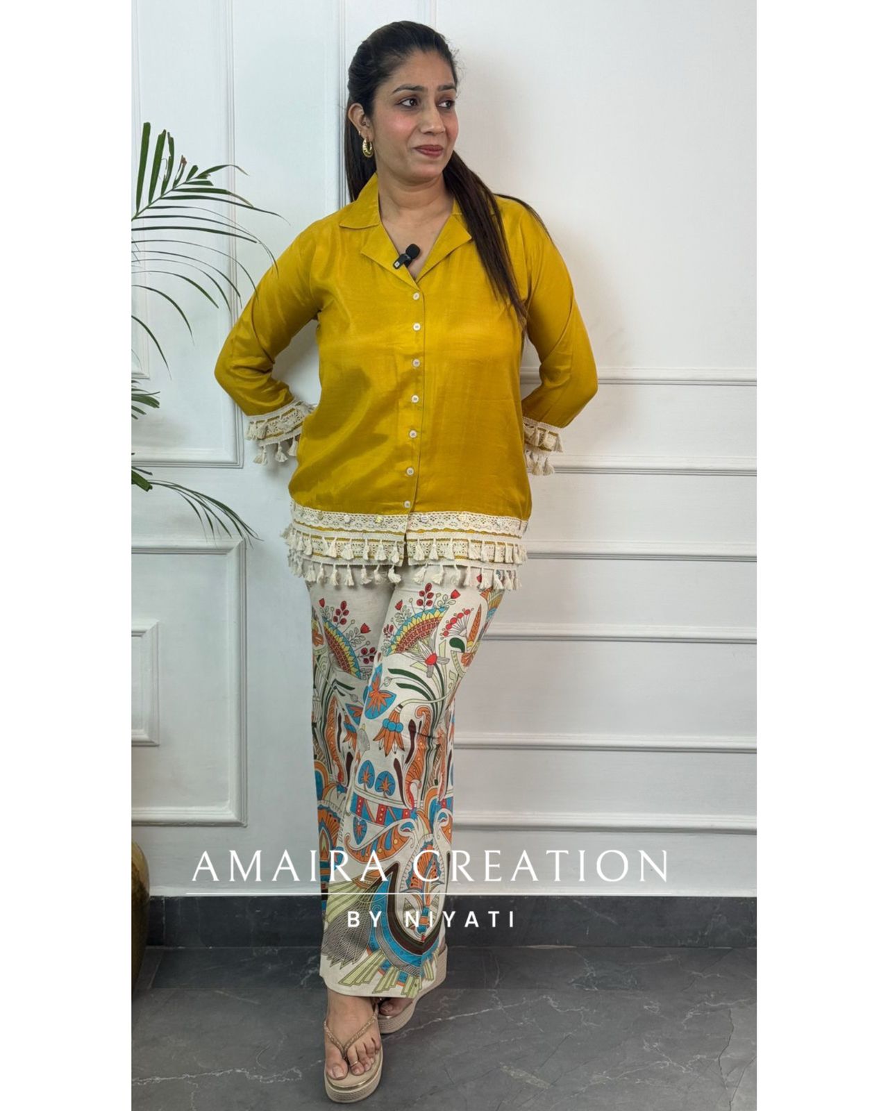 Ivory Mustard Printed Culotte Cord Set