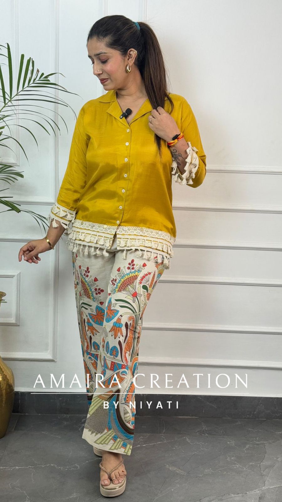 Ivory Mustard Printed Culotte Cord Set