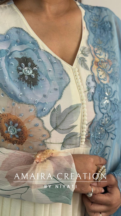 Chiffon Sky Blue Super Hit Anarkali Set