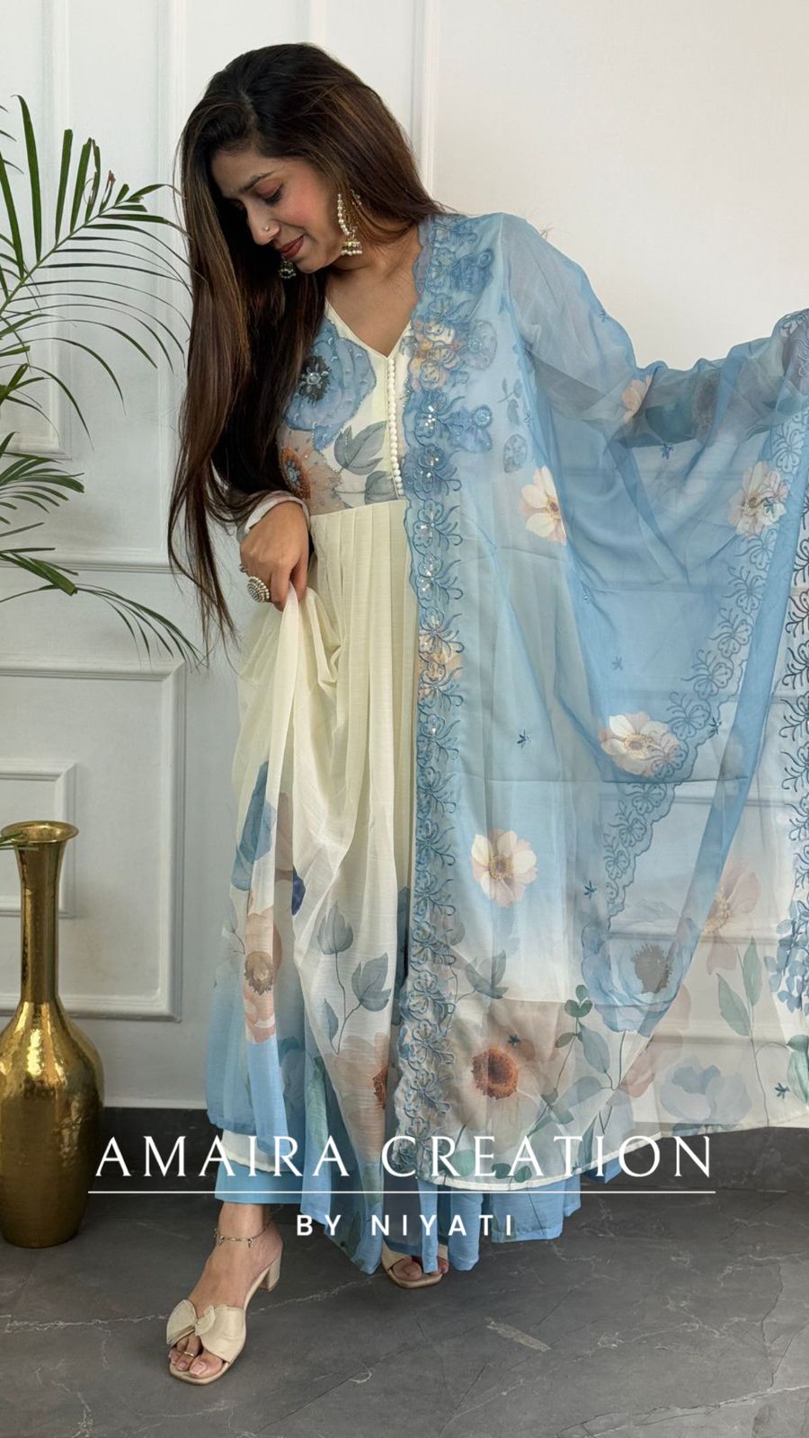 Chiffon Sky Blue Super Hit Anarkali Set