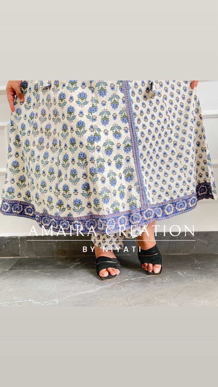 White SkyBlue Angrakha A-Line Pant set