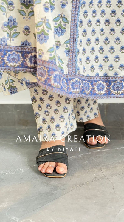 White SkyBlue Angrakha A-Line Pant set