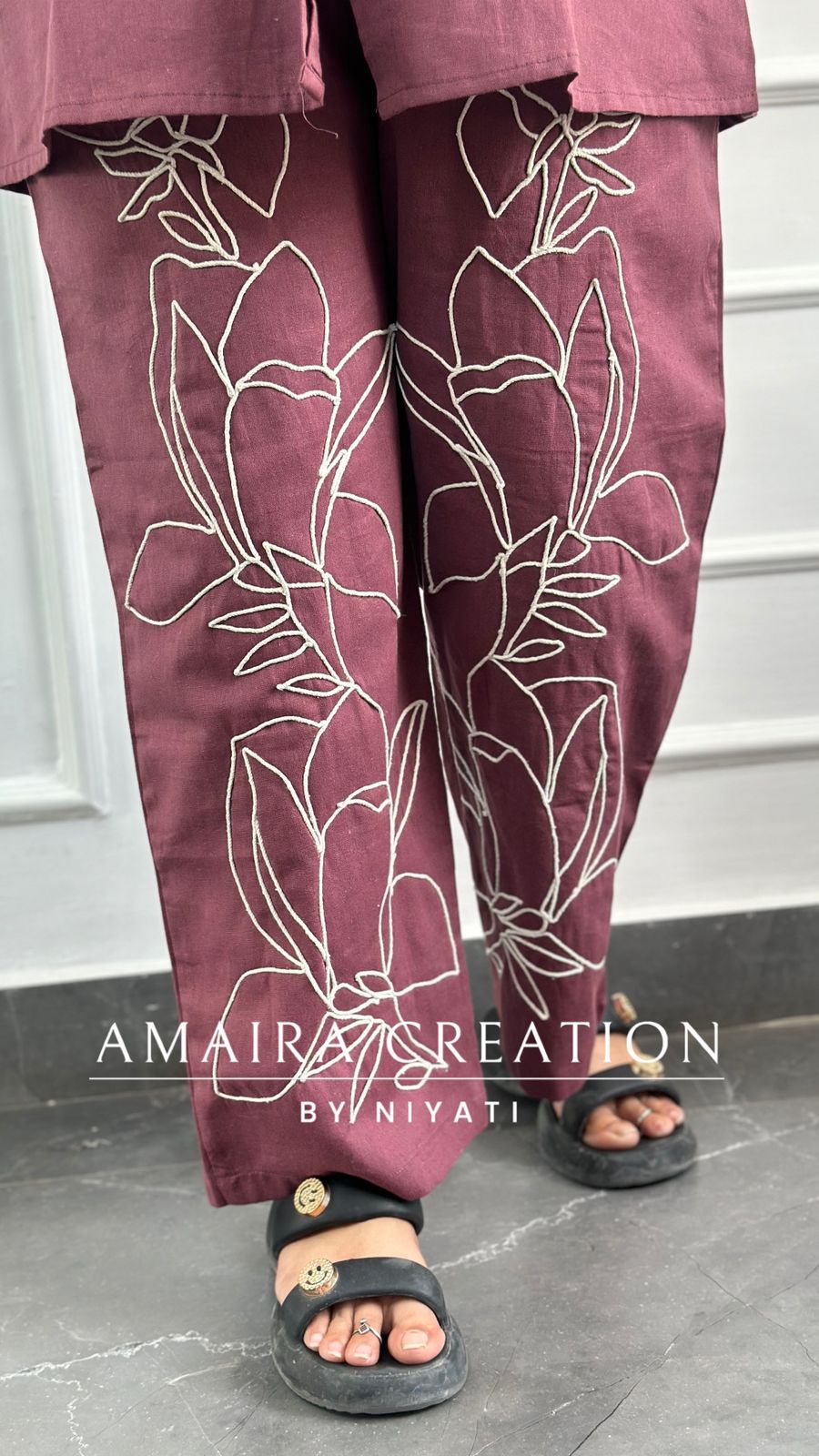 Cotton Thread Embroidered Cord set