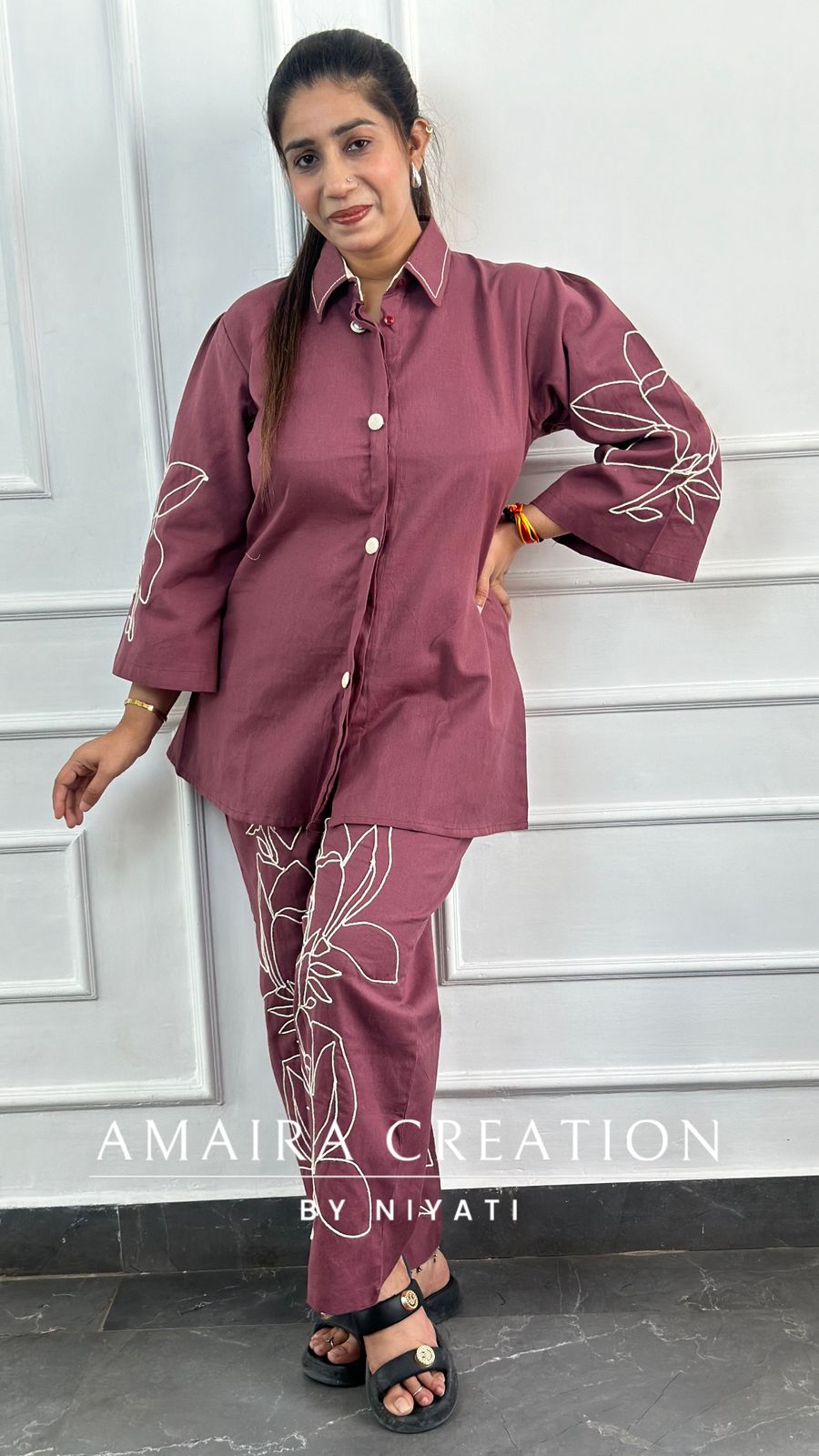 Cotton Thread Embroidered Cord set