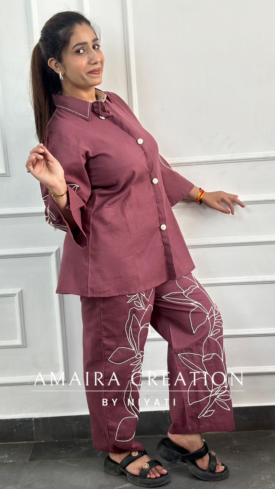 Cotton Thread Embroidered Cord set