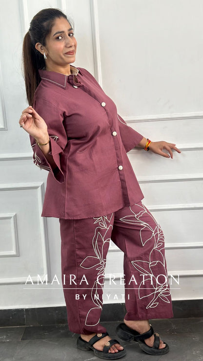 Cotton Thread Embroidered Cord set