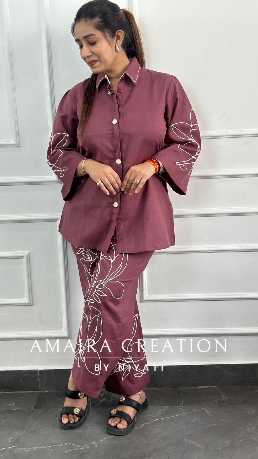 Cotton Thread Embroidered Cord set