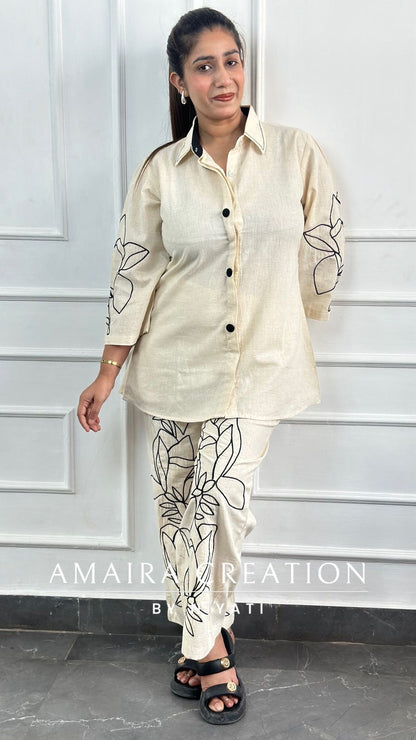 Cotton Thread Embroidered Cord set