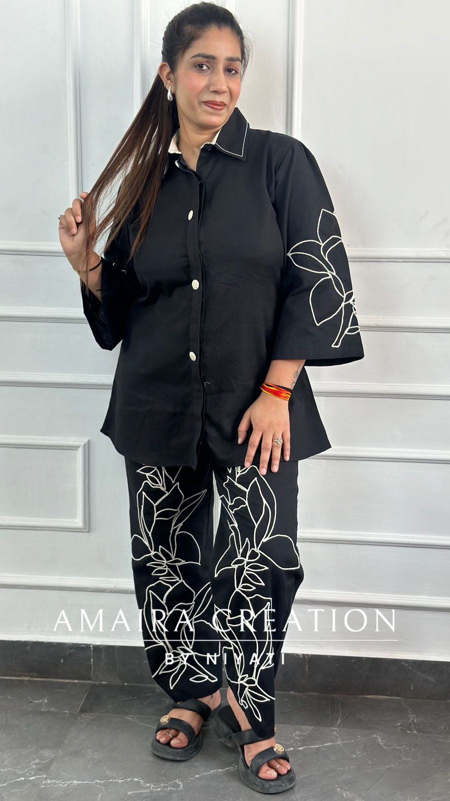 Cotton Thread Embroidered Cord set